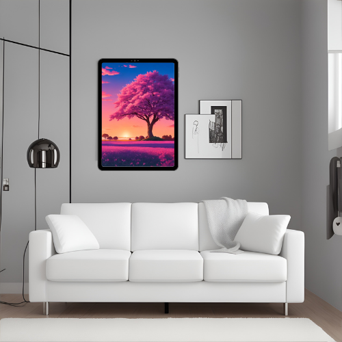 Árbol de sakura en campo morado / Impresión de arte digital, Descarga digital, Decoración del hogar, Imprimible